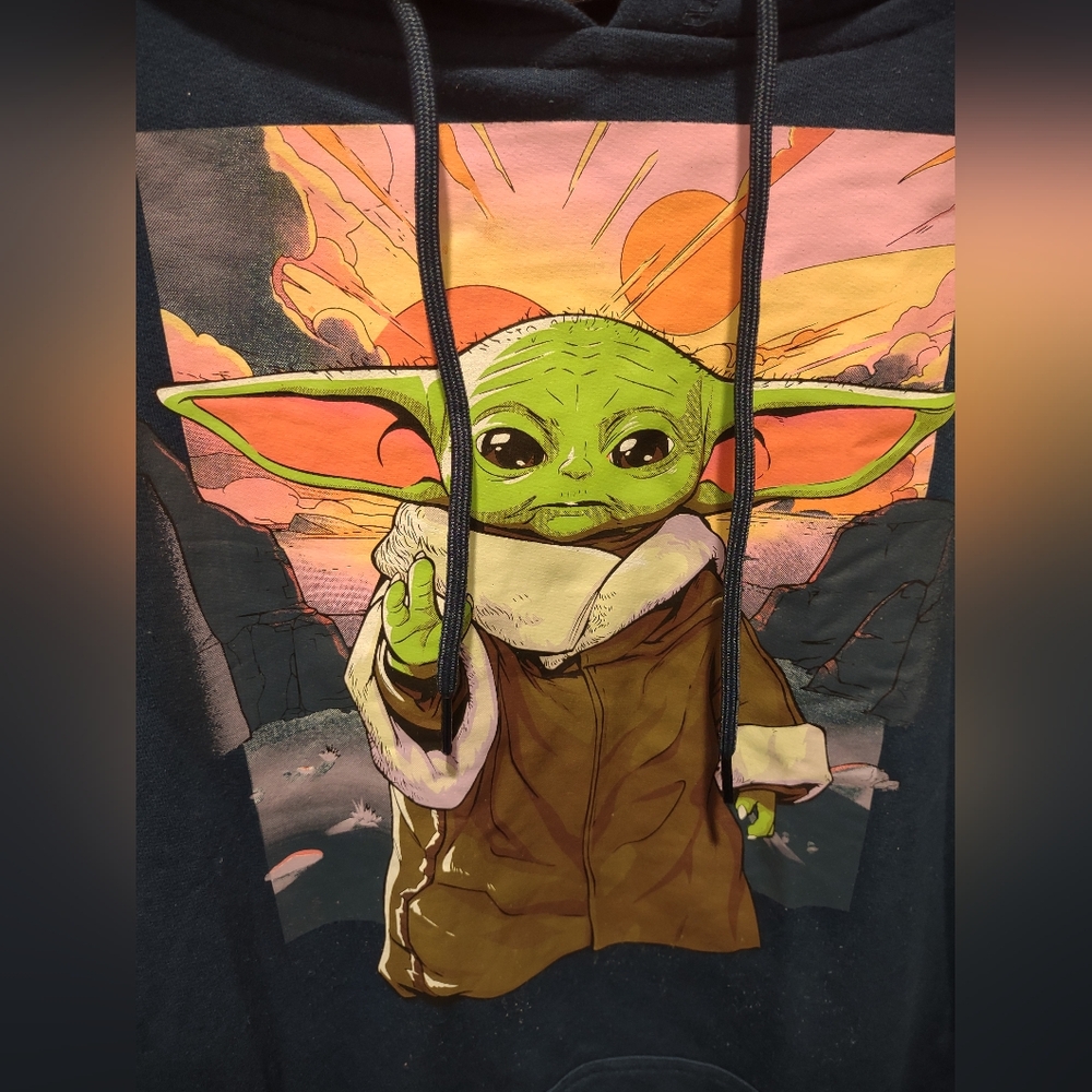 Star Wars Disney Grogu Graphic Sun Blue Oversized Cotton Drawstring Hoodie S NWT - Picture 3 of 9
